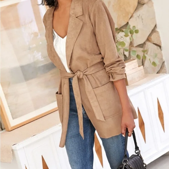 Level 99 Evereve Faux Suede Belted Jacket Coat Blazer
